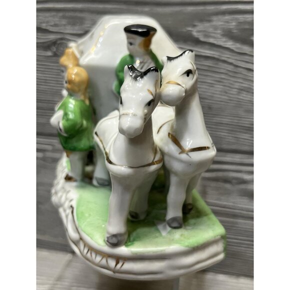 Vintage Porcelain Horses & Carriage Colonial Figurine Japan Midcentury Decor - Picture 2 of 9
